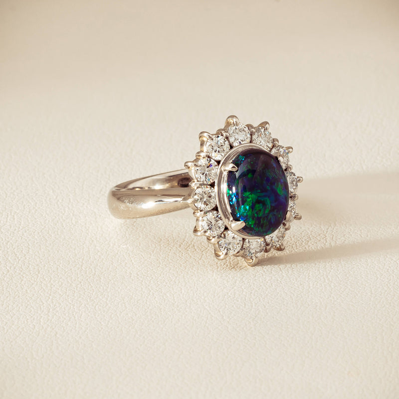 Deja Vu Platinum 1.72ct Opal & Diamond Cluster Ring - Ring - Walker & Hall