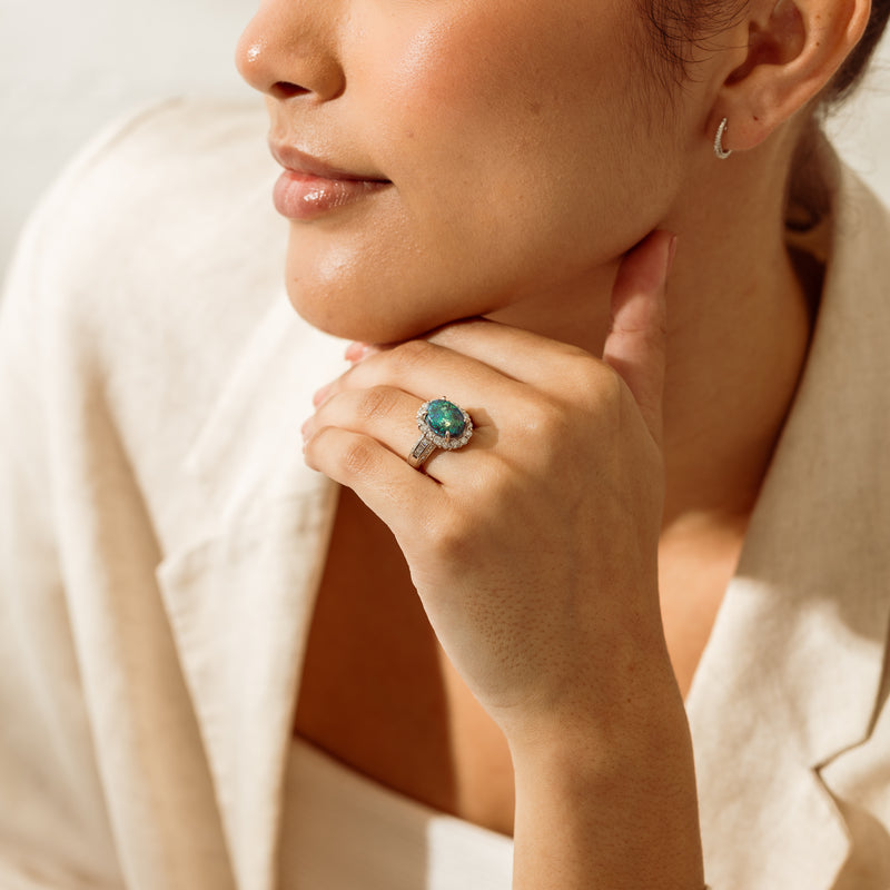 Deja Vu Platinum 1.72ct Opal & Diamond Cluster Ring - Ring - Walker & Hall