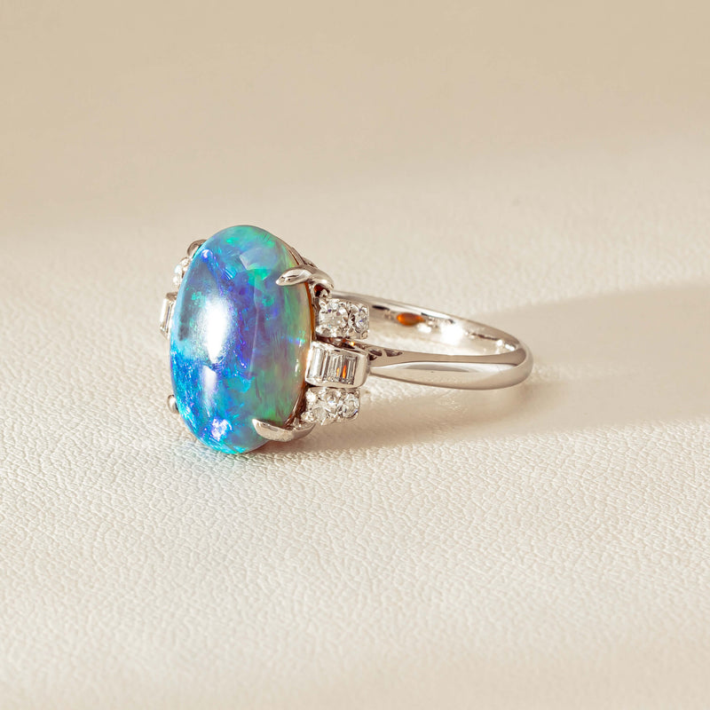 Vintage Silver/Palladium/Gold Opal & Diamond Ring - Ring - Walker & Hall