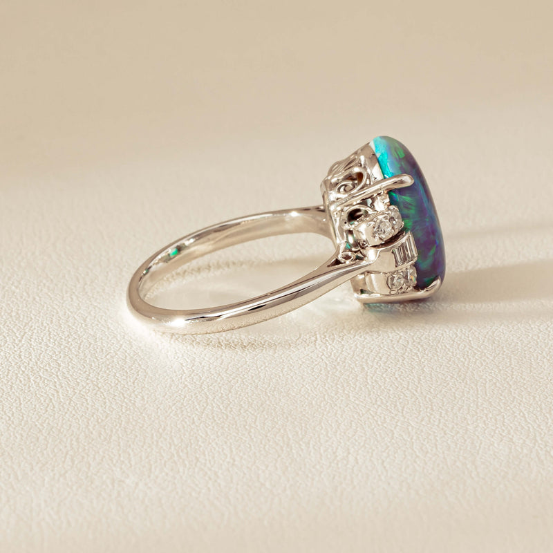 Vintage Silver/Palladium/Gold Opal & Diamond Ring - Ring - Walker & Hall