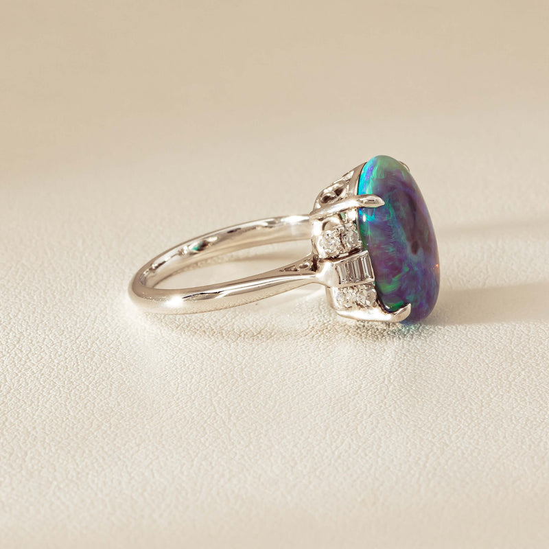 Vintage Silver/Palladium/Gold Opal & Diamond Ring - Ring - Walker & Hall