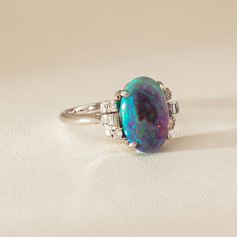Vintage Silver/Palladium/Gold Opal & Diamond Ring - Ring - Walker & Hall