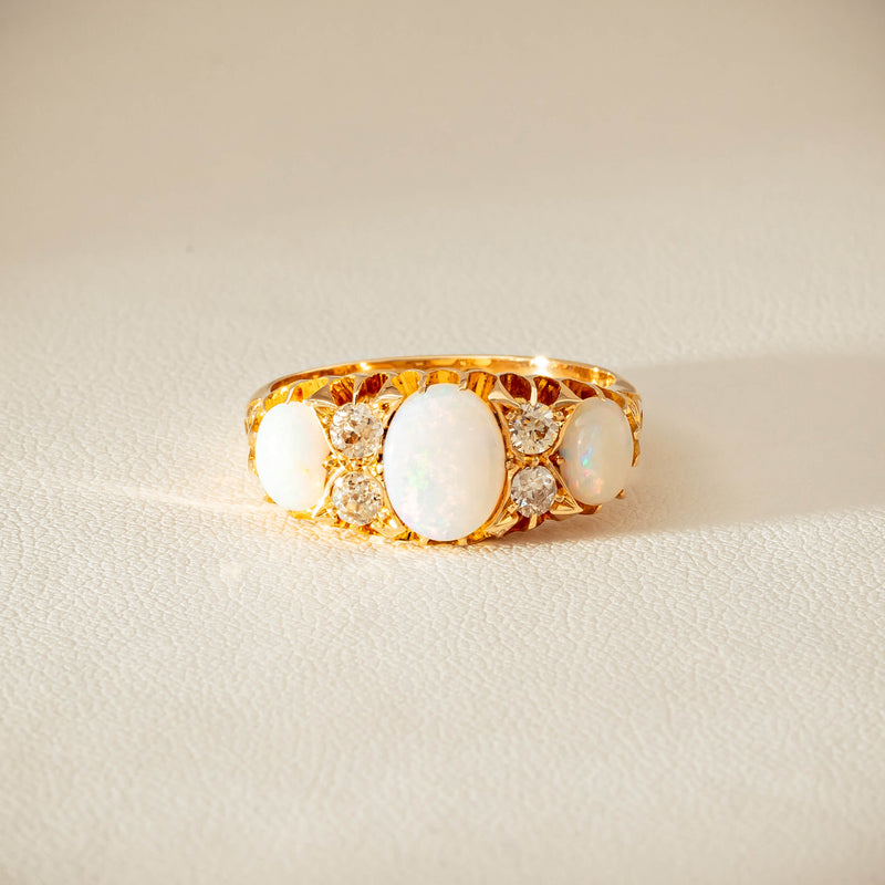 Vintage 18ct Yellow Gold Opal & Diamond Ring - Ring - Walker & Hall