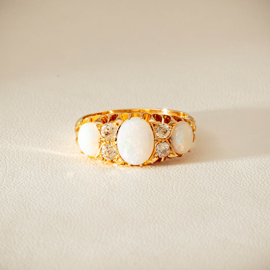 Vintage 18ct Yellow Gold Opal & Diamond Ring - Ring - Walker & Hall
