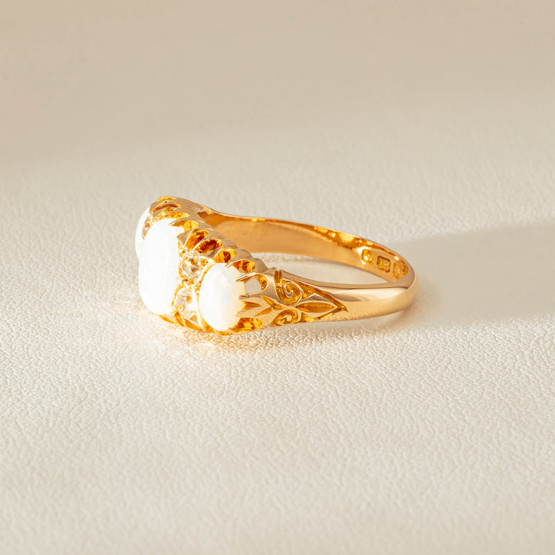 Vintage 18ct Yellow Gold Opal & Diamond Ring - Ring - Walker & Hall