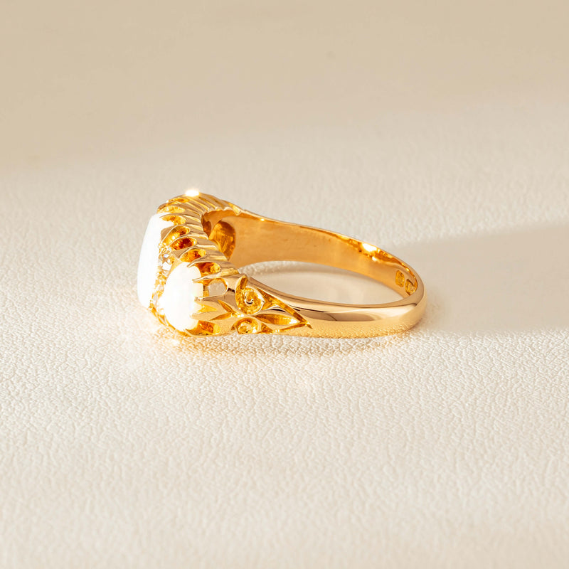 Vintage 18ct Yellow Gold Opal & Diamond Ring - Ring - Walker & Hall