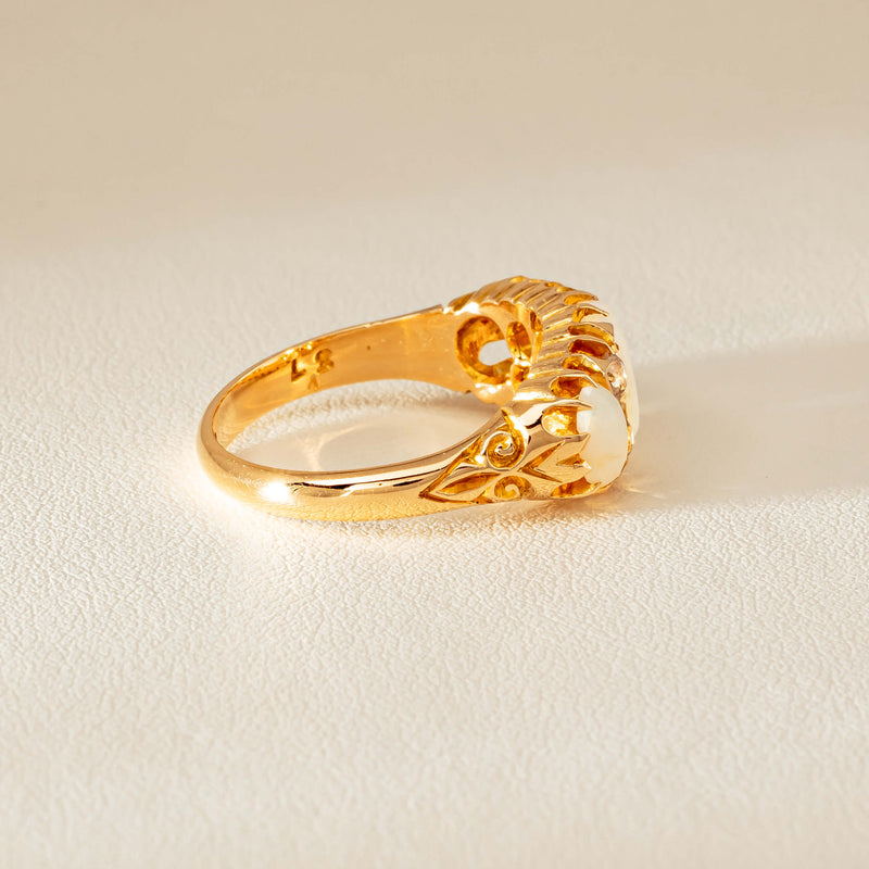 Vintage 18ct Yellow Gold Opal & Diamond Ring - Ring - Walker & Hall