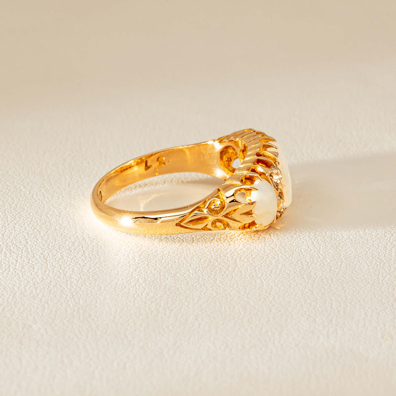 Vintage 18ct Yellow Gold Opal & Diamond Ring - Ring - Walker & Hall