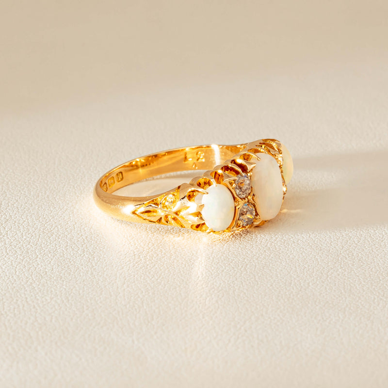 Vintage 18ct Yellow Gold Opal & Diamond Ring - Ring - Walker & Hall