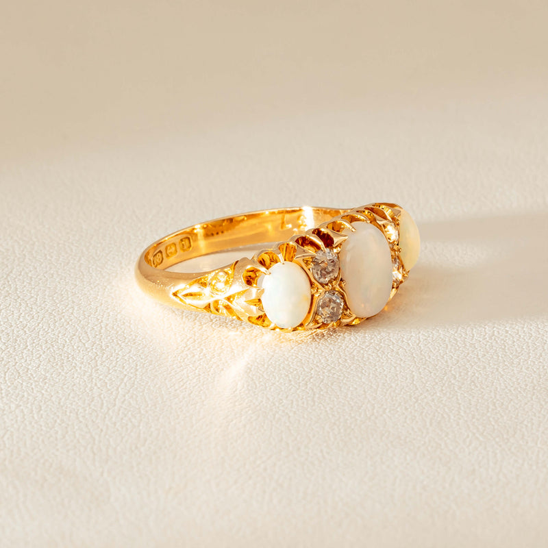 Vintage 18ct Yellow Gold Opal & Diamond Ring - Ring - Walker & Hall