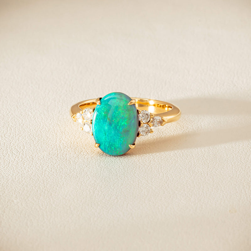 18ct Yellow Gold 2.30ct Opal & Diamond Oriana Ring - Ring - Walker & Hall