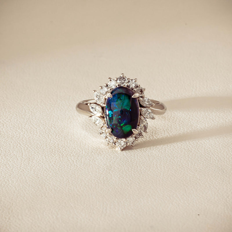 Deja Vu Platinum 1.68ct Opal & Diamond Halo Ring - Ring - Walker & Hall