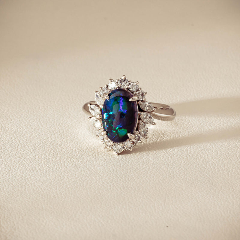 Deja Vu Platinum 1.68ct Opal & Diamond Halo Ring - Ring - Walker & Hall
