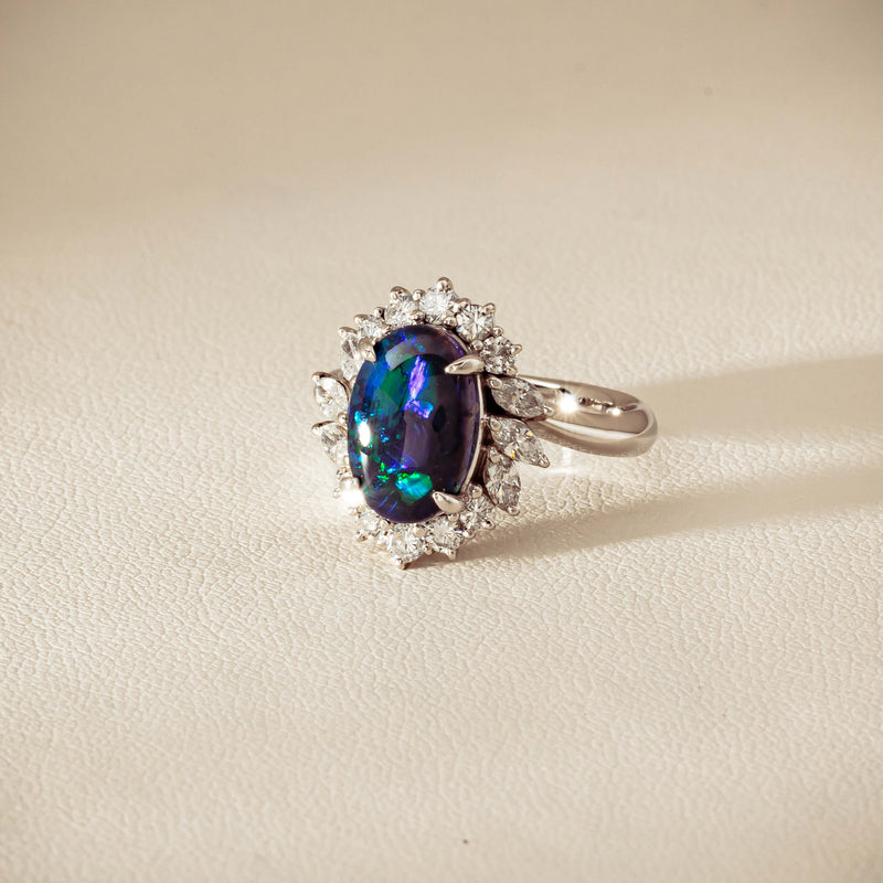 Deja Vu Platinum 1.68ct Opal & Diamond Halo Ring - Ring - Walker & Hall