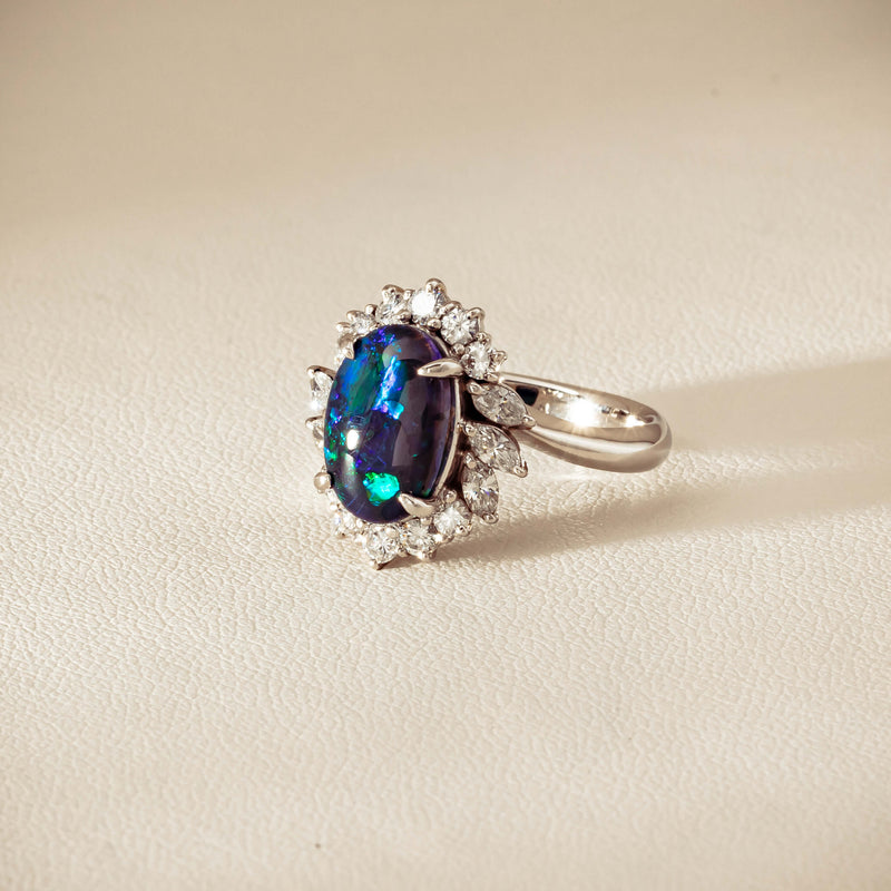 Deja Vu Platinum 1.68ct Opal & Diamond Halo Ring - Ring - Walker & Hall