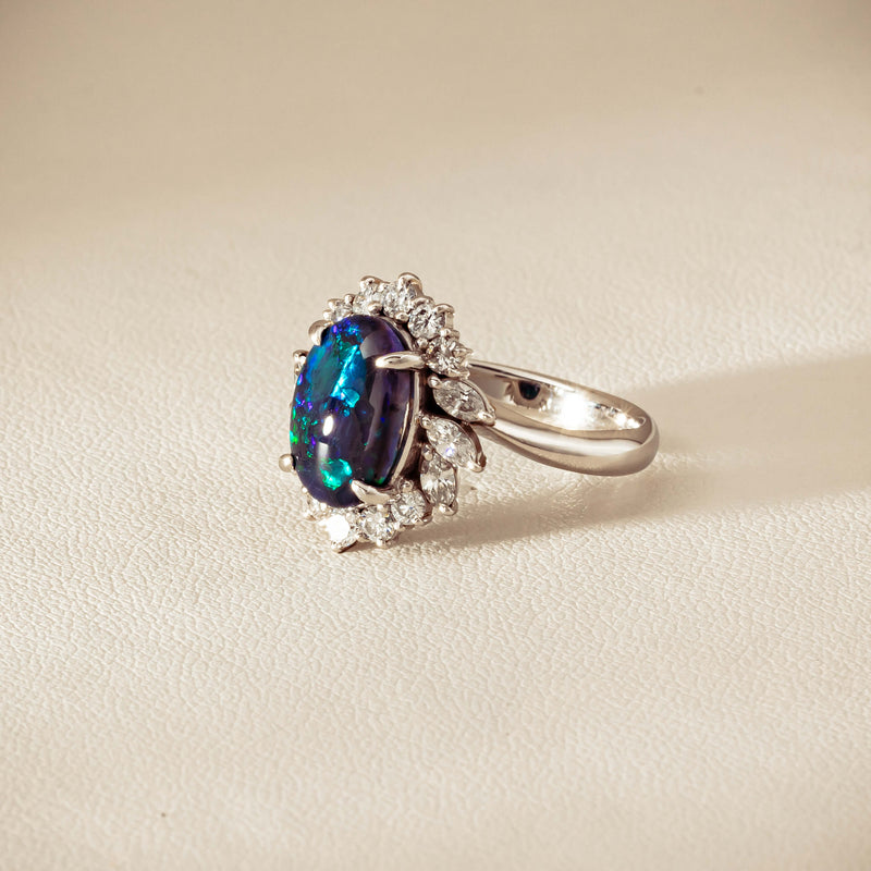 Deja Vu Platinum 1.68ct Opal & Diamond Halo Ring - Ring - Walker & Hall