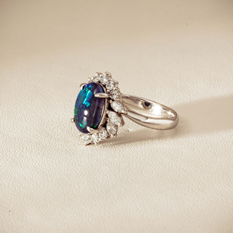 Deja Vu Platinum 1.68ct Opal & Diamond Halo Ring - Ring - Walker & Hall