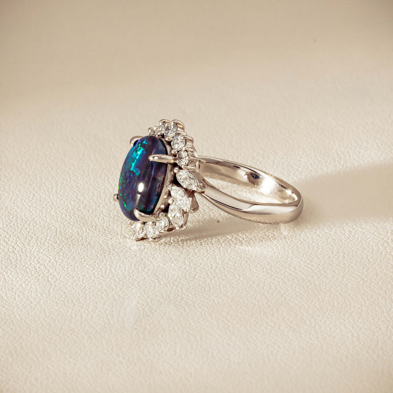 Deja Vu Platinum 1.68ct Opal & Diamond Halo Ring - Ring - Walker & Hall