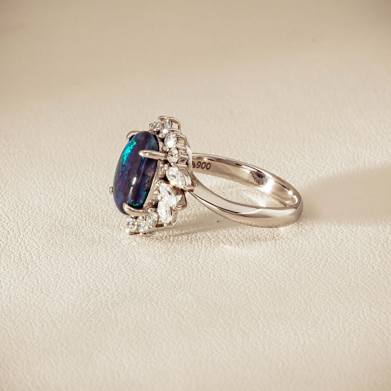 Deja Vu Platinum 1.68ct Opal & Diamond Halo Ring - Ring - Walker & Hall