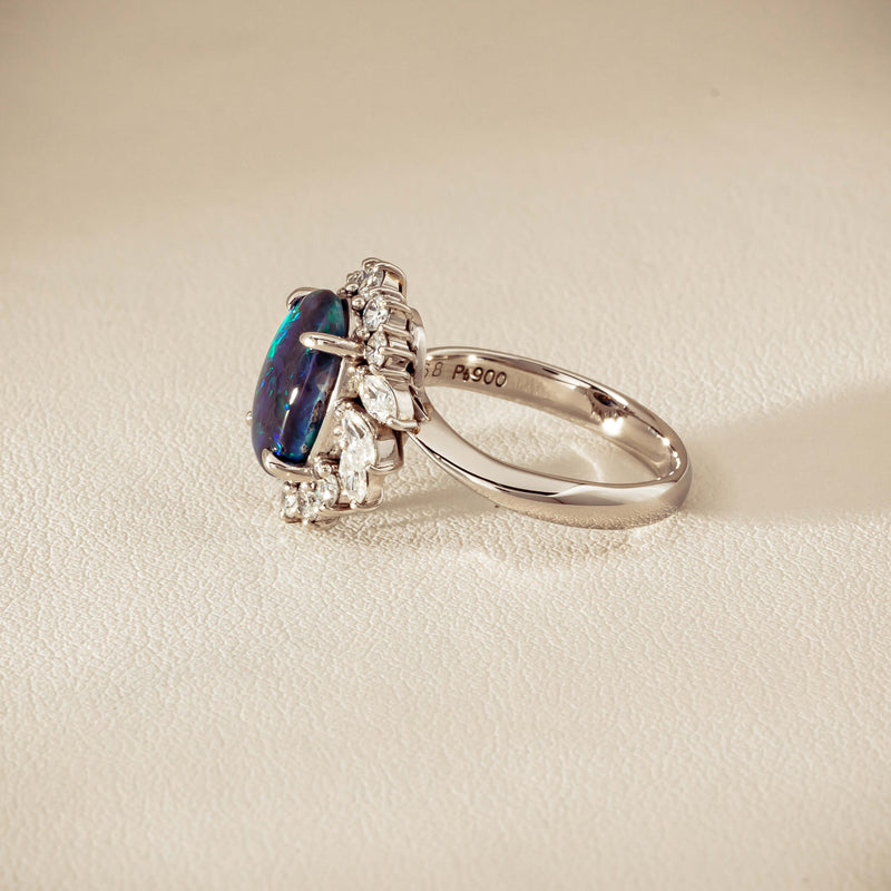 Deja Vu Platinum 1.68ct Opal & Diamond Halo Ring - Ring - Walker & Hall