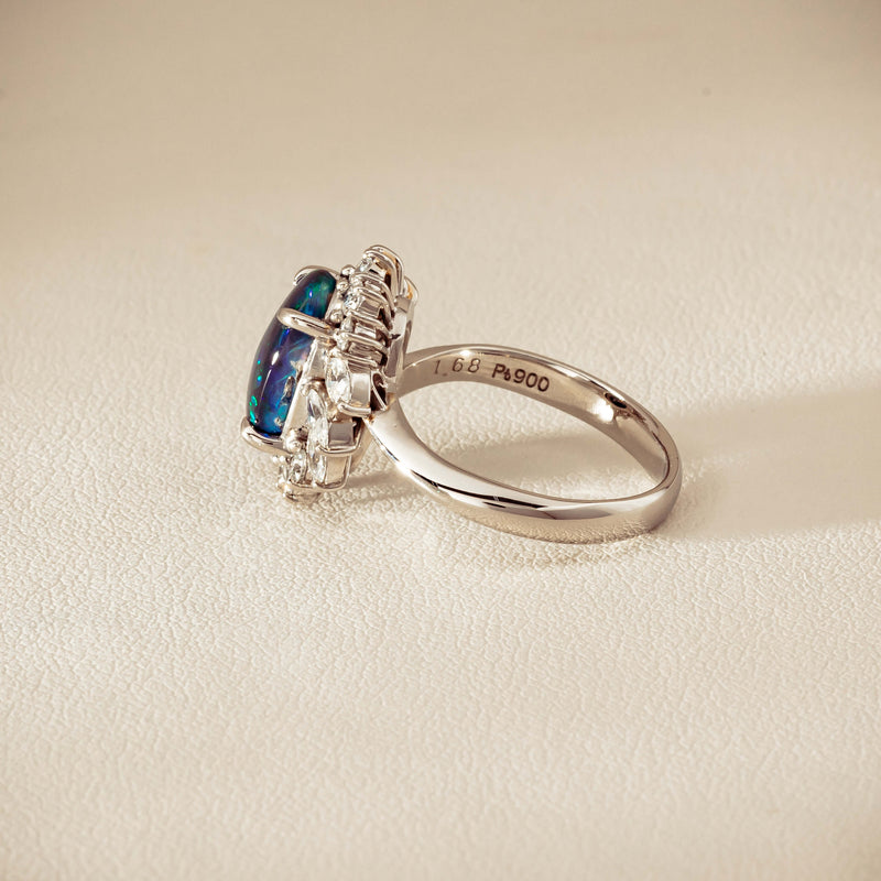 Deja Vu Platinum 1.68ct Opal & Diamond Halo Ring - Ring - Walker & Hall