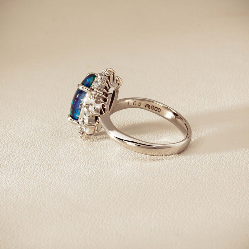 Deja Vu Platinum 1.68ct Opal & Diamond Halo Ring - Ring - Walker & Hall