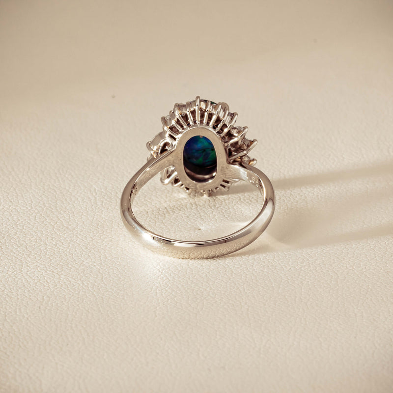 Deja Vu Platinum 1.68ct Opal & Diamond Halo Ring - Ring - Walker & Hall