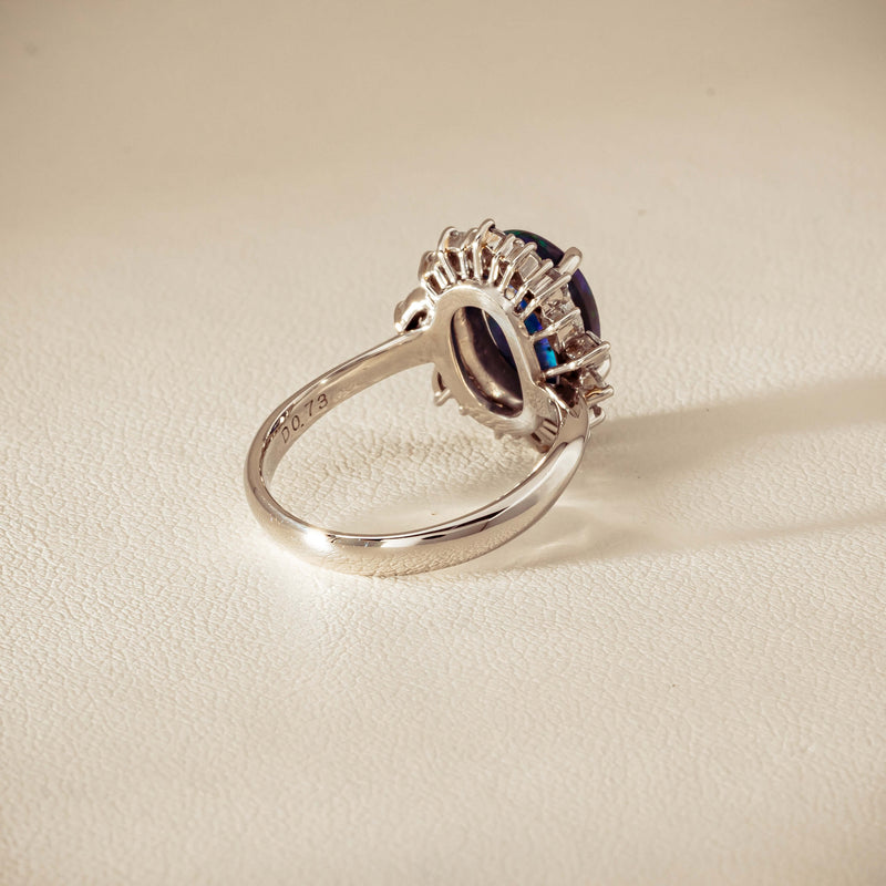 Deja Vu Platinum 1.68ct Opal & Diamond Halo Ring - Ring - Walker & Hall