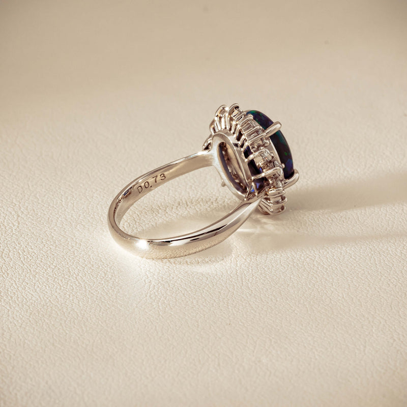 Deja Vu Platinum 1.68ct Opal & Diamond Halo Ring - Ring - Walker & Hall