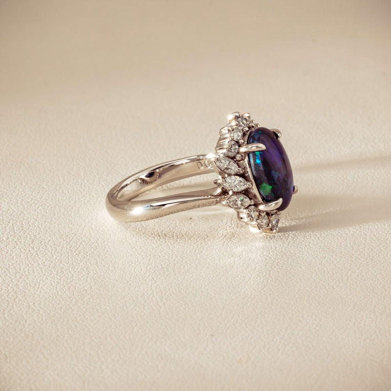 Deja Vu Platinum 1.68ct Opal & Diamond Halo Ring - Ring - Walker & Hall