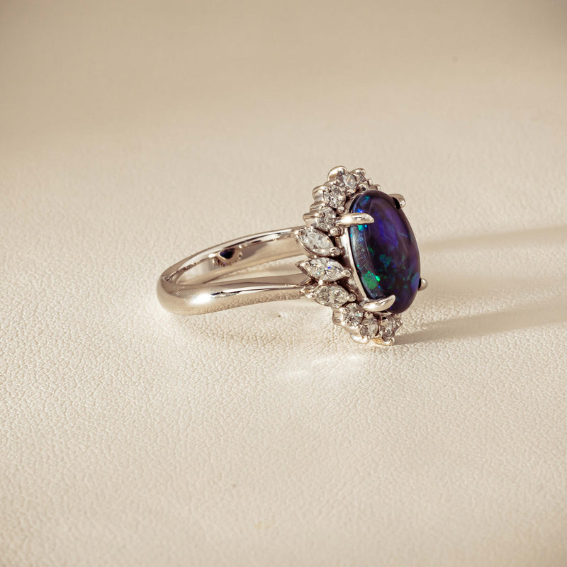 Deja Vu Platinum 1.68ct Opal & Diamond Halo Ring - Ring - Walker & Hall