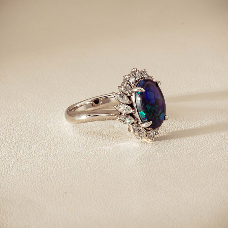 Deja Vu Platinum 1.68ct Opal & Diamond Halo Ring - Ring - Walker & Hall