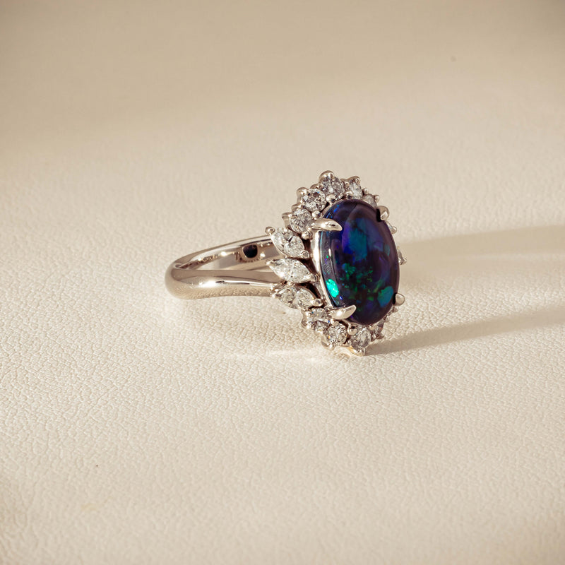 Deja Vu Platinum 1.68ct Opal & Diamond Halo Ring - Ring - Walker & Hall