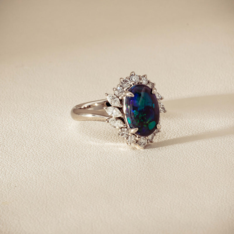 Deja Vu Platinum 1.68ct Opal & Diamond Halo Ring - Ring - Walker & Hall