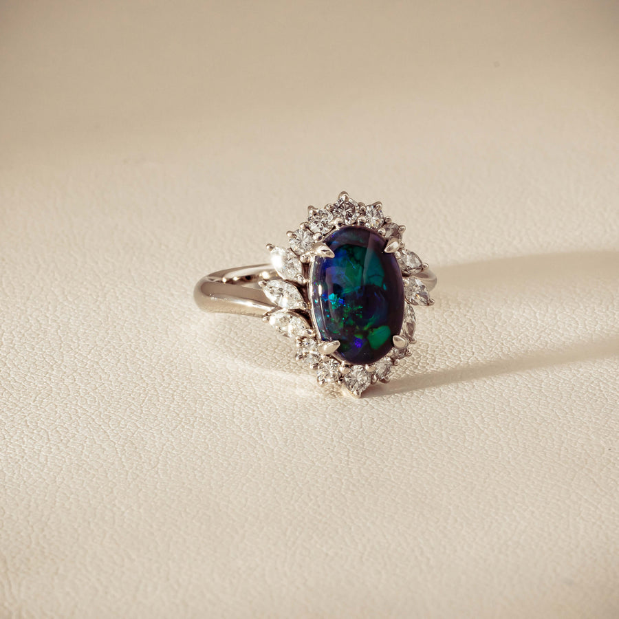 Deja Vu Platinum 1.68ct Opal & Diamond Halo Ring - Ring - Walker & Hall