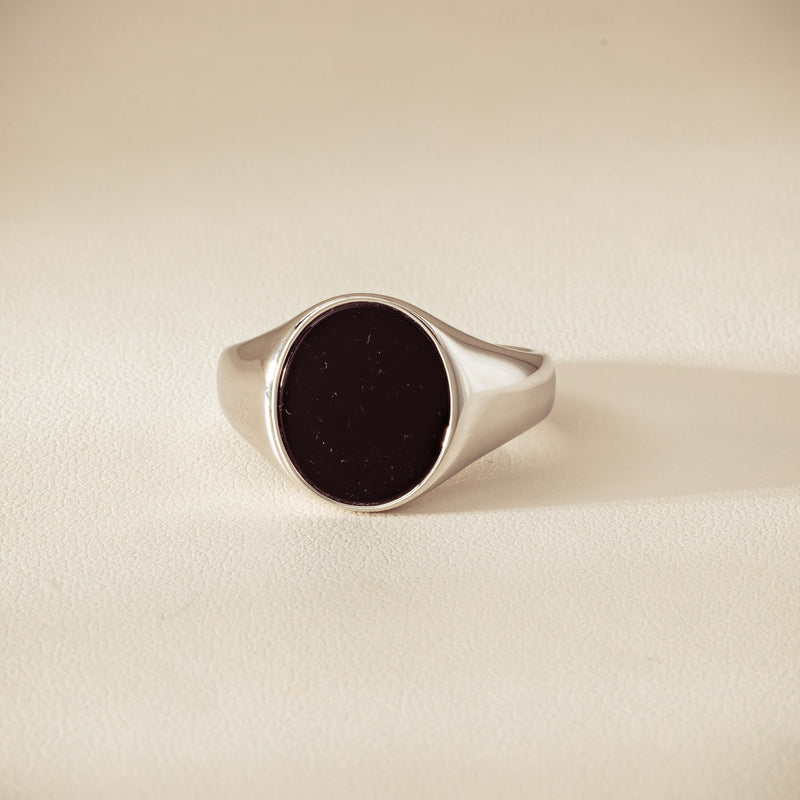 Sterling Silver Oval Onyx Signet Ring - Ring - Walker & Hall