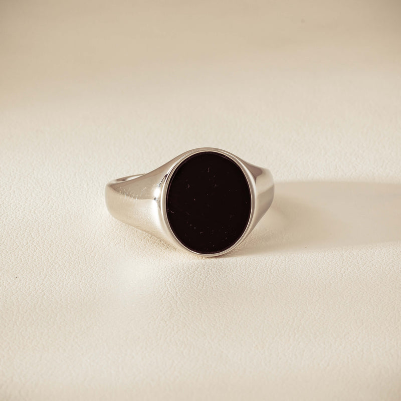 Sterling Silver Oval Onyx Signet Ring - Ring - Walker & Hall
