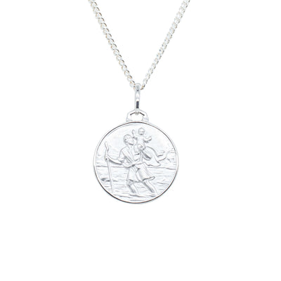 Sterling Silver Saint Christopher Pendant with Cable Chain-Necklace-Walker & Hall