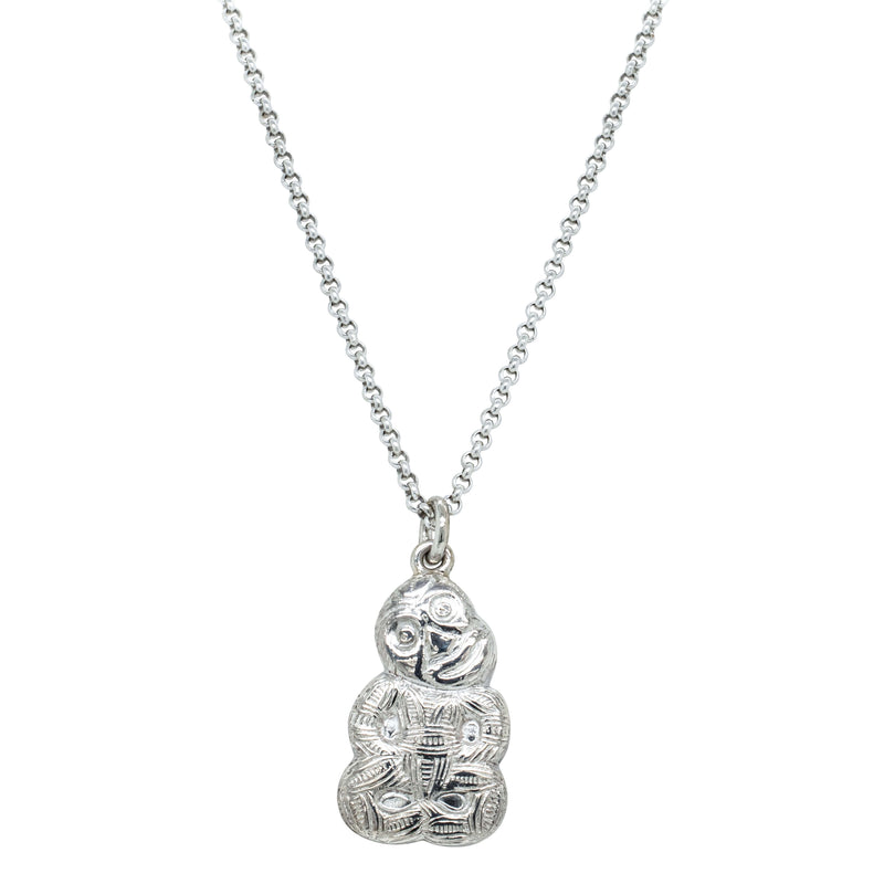 Vintage Sterling Silver Tiki Pendant-Necklace-Walker & Hall