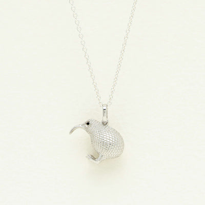 Sterling Silver Black Diamond Kiwi Bird Pendant