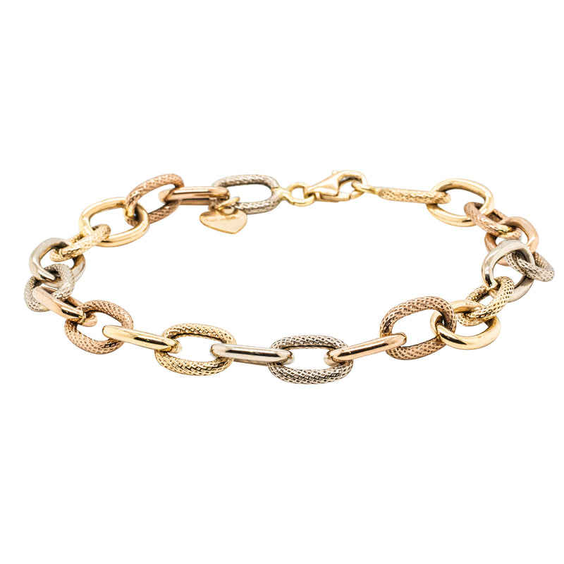 Deja Vu 18ct Tri-Tone Gold Hollow Oval Link Bracelet-Bracelet-Walker & Hall
