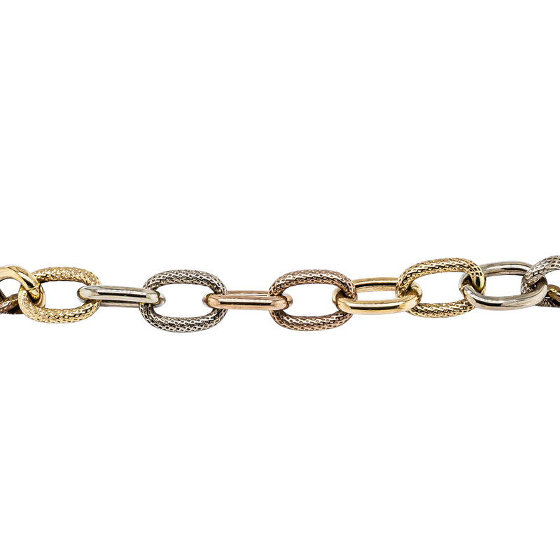 Deja Vu 18ct Tri-Tone Gold Hollow Oval Link Bracelet-Bracelet-Walker & Hall