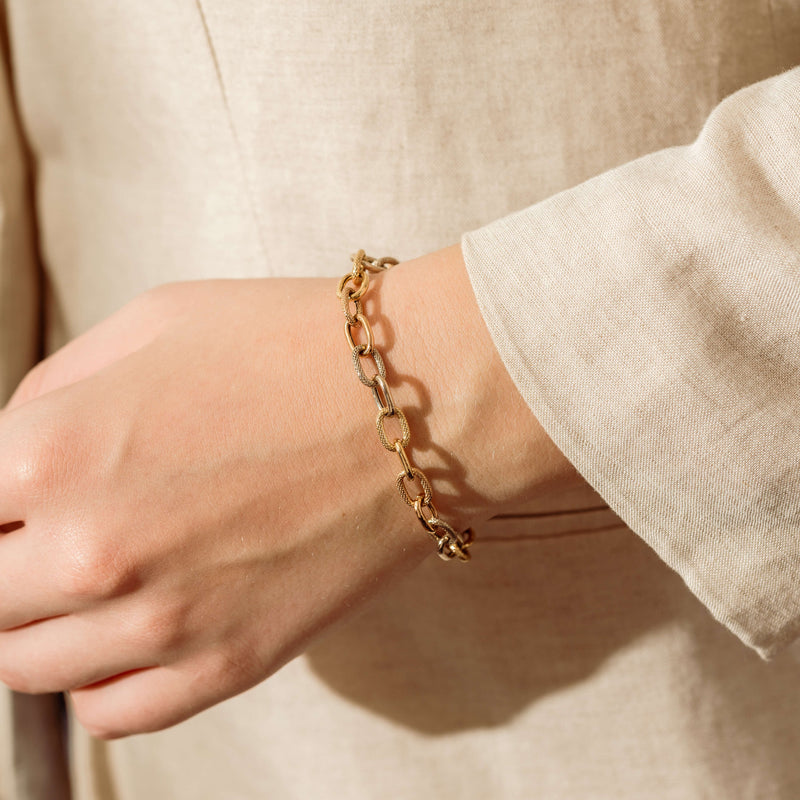 Deja Vu 18ct Tri-Tone Gold Hollow Oval Link Bracelet-Bracelet-Walker & Hall