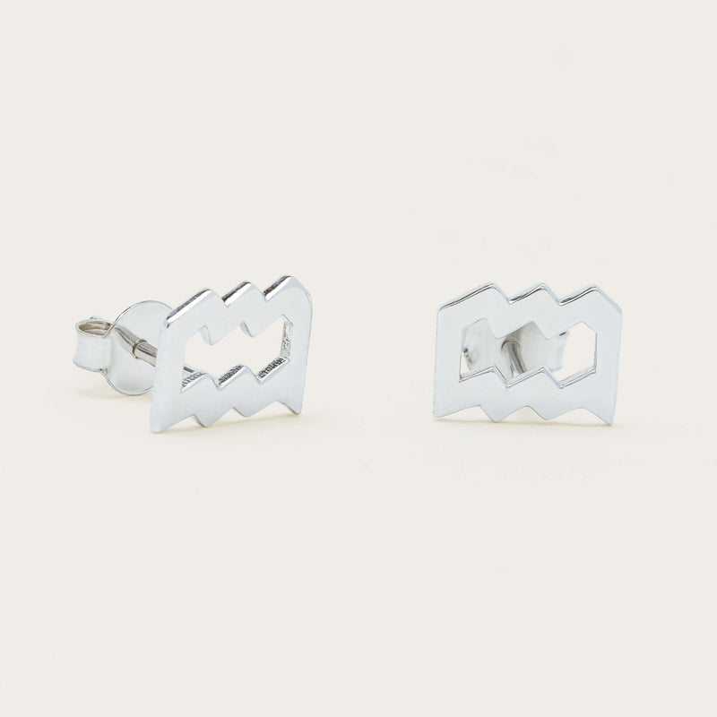 Sterling Silver Noted Zodiac Stud Earrings - Earrings - Walker & Hall