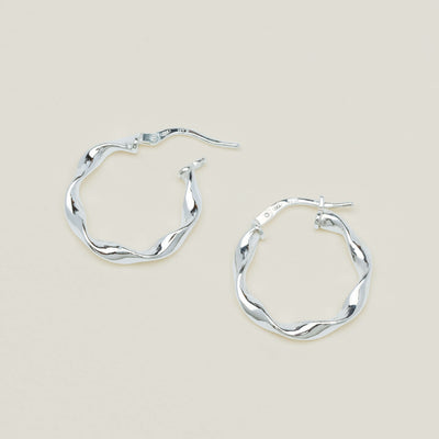 Sterling Silver Ribbon Hoop Earrings - Earrings - Walker & Hall