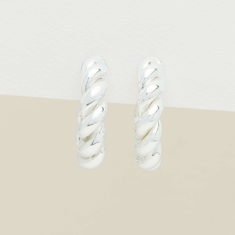 Sterling Silver Twisted Rope Hoop Earrings - Earrings - Walker & Hall
