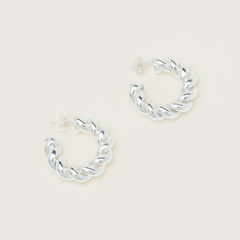 Sterling Silver Twisted Rope Hoop Earrings - Earrings - Walker & Hall