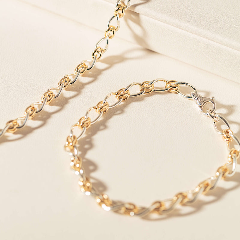 9ct Yellow Gold & Sterling Silver Twist Cable and Knot Bracelet-Bracelet-Walker & Hall