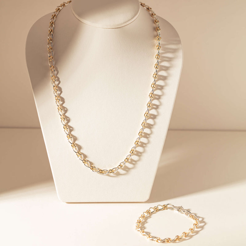 9ct Yellow Gold & Sterling Silver Twist Cable and Knot Necklace-Necklace-Walker & Hall