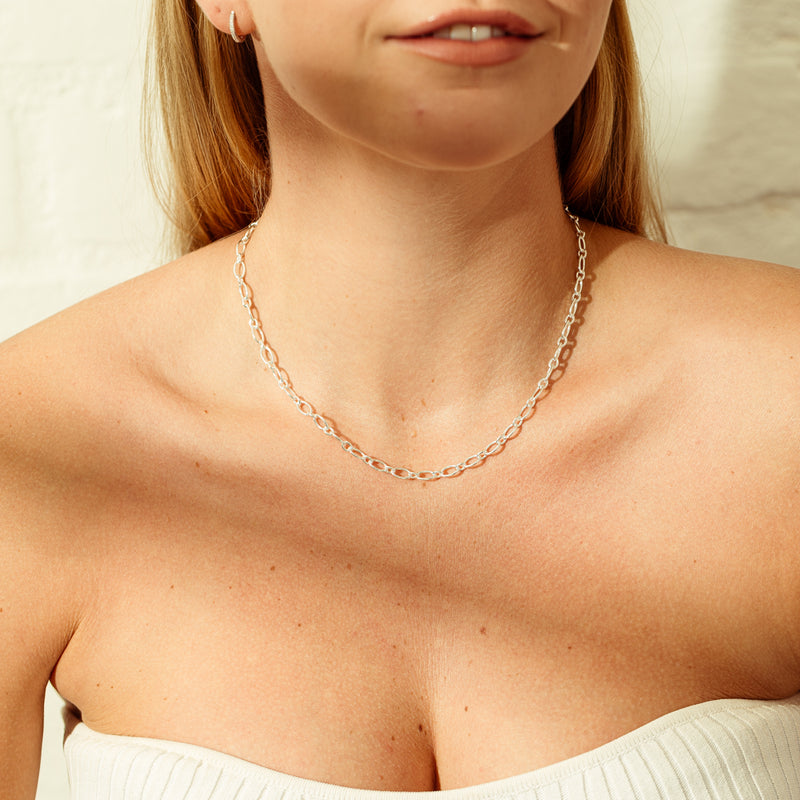 Sterling Silver Figaro Chain-Necklace-Walker & Hall